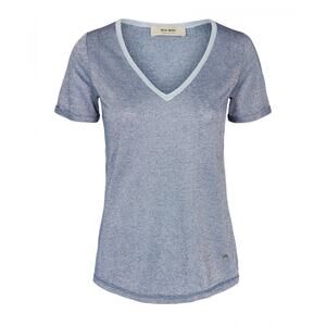 Mos Mosh Casio Blue Sparkly V-Neck Short Sleeve Top Sz M